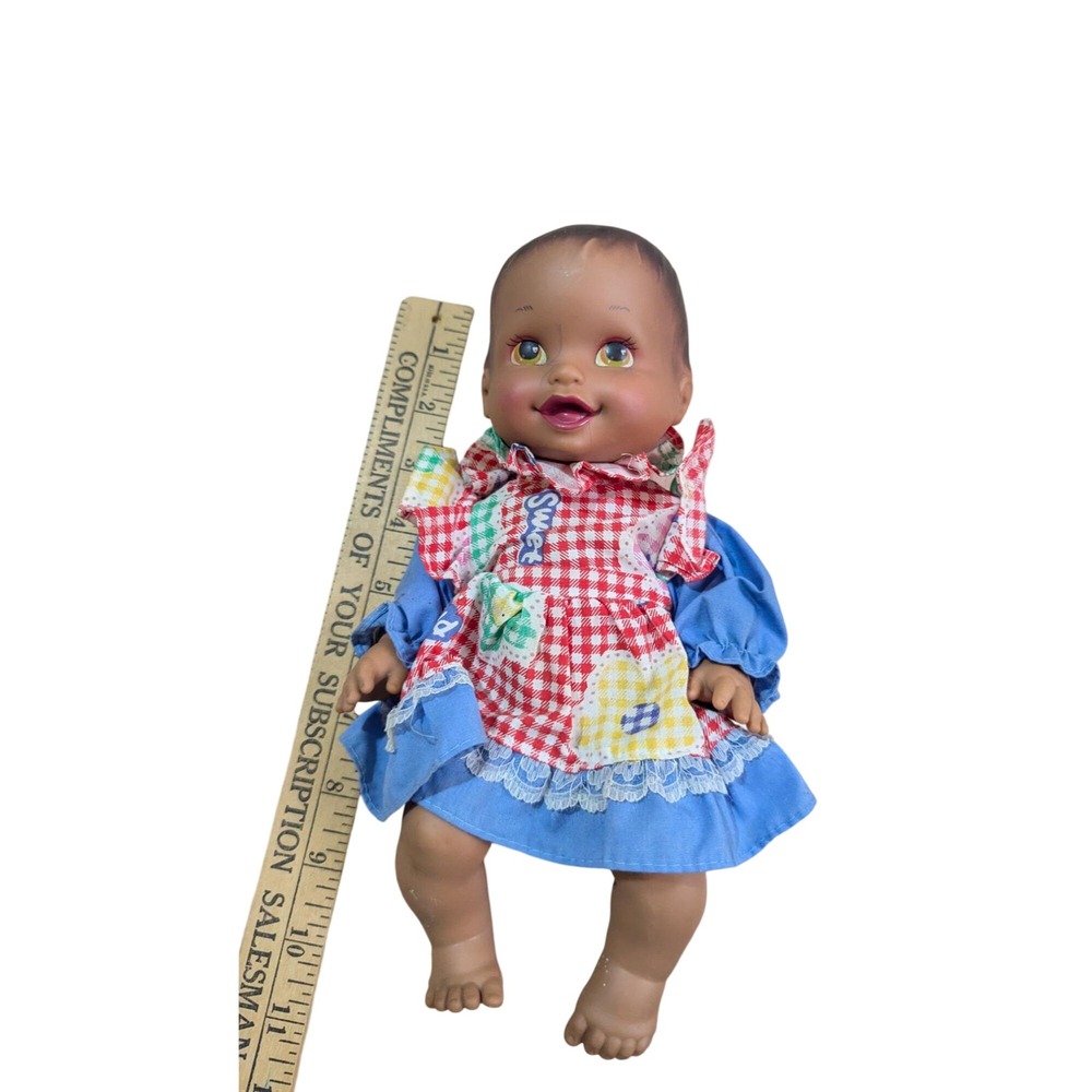 Vintage 1997 Toy Biz Baby Doll 10" Gingham Dress Painted Eyes Collectible